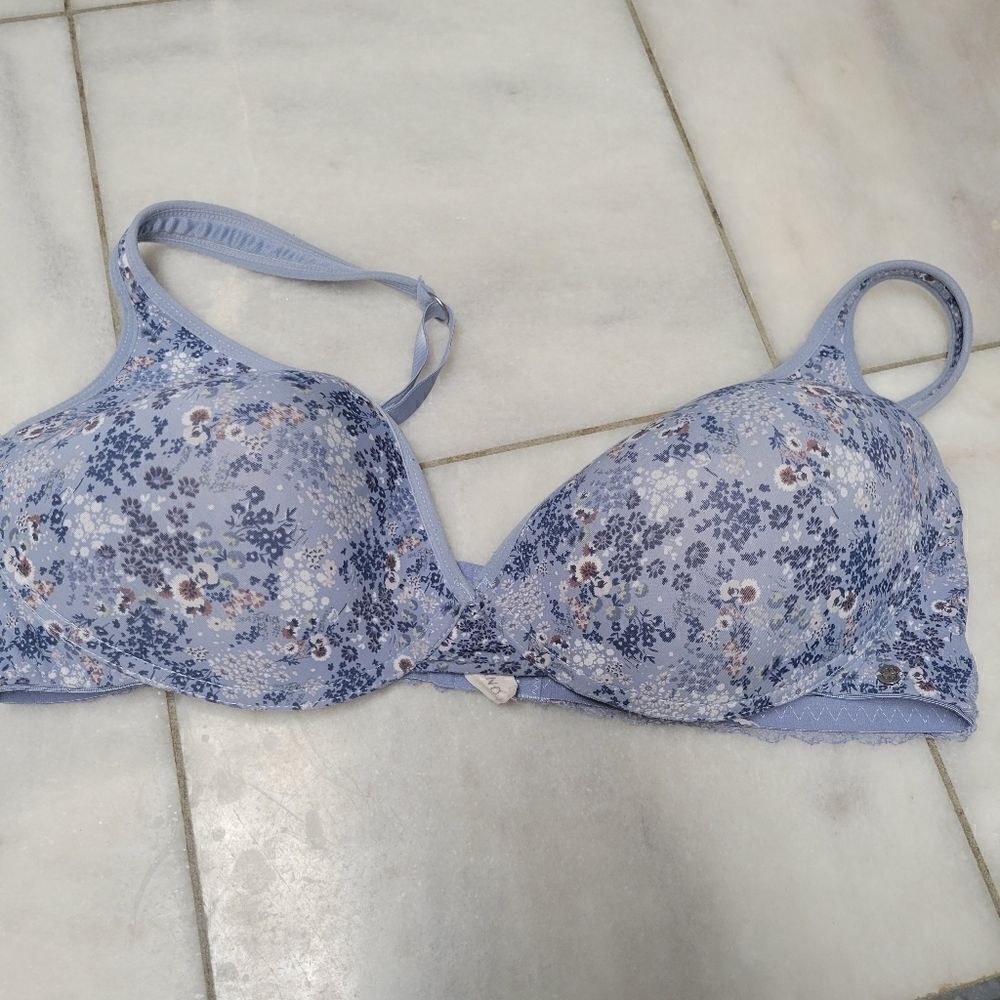 Lucky Brand Women's Blue Floral Print Sexy Comfortable Padded Push Bra Size 42D